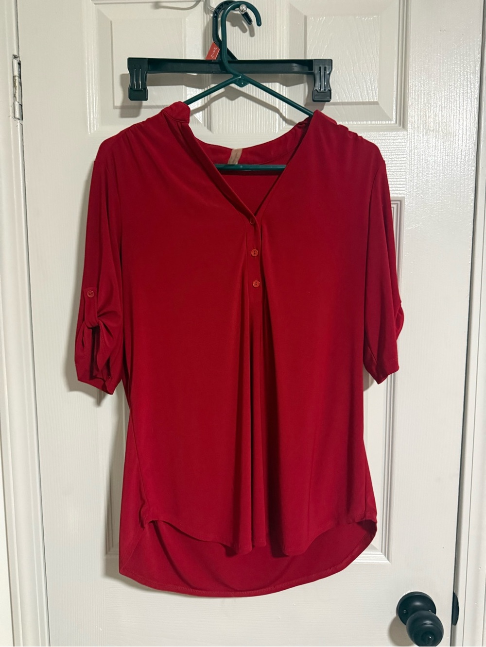 PerSeption Concept Red V-Neck Button Front Blouse